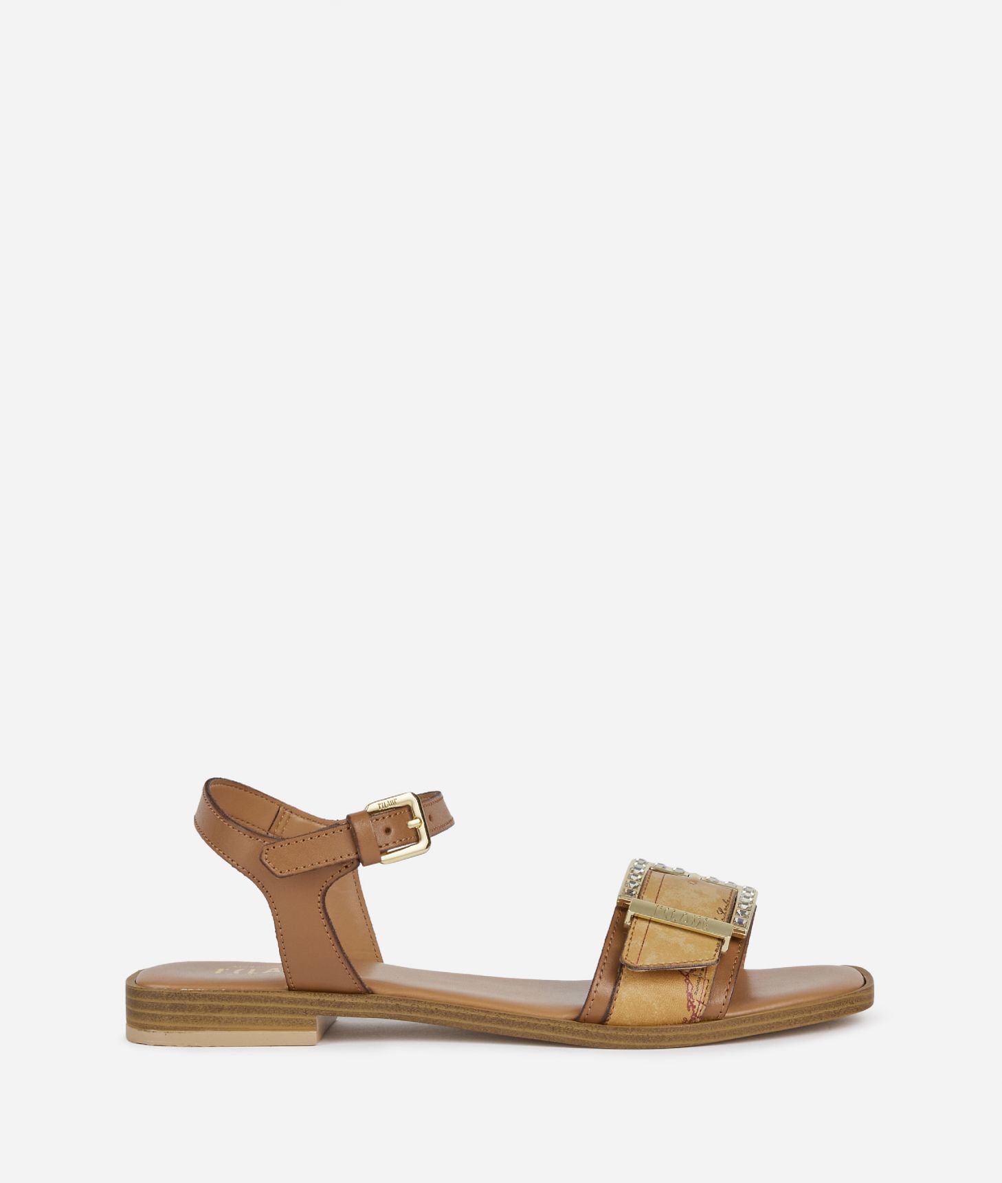 Smooth leather sandals with jeweled buckle Leather Brown,front