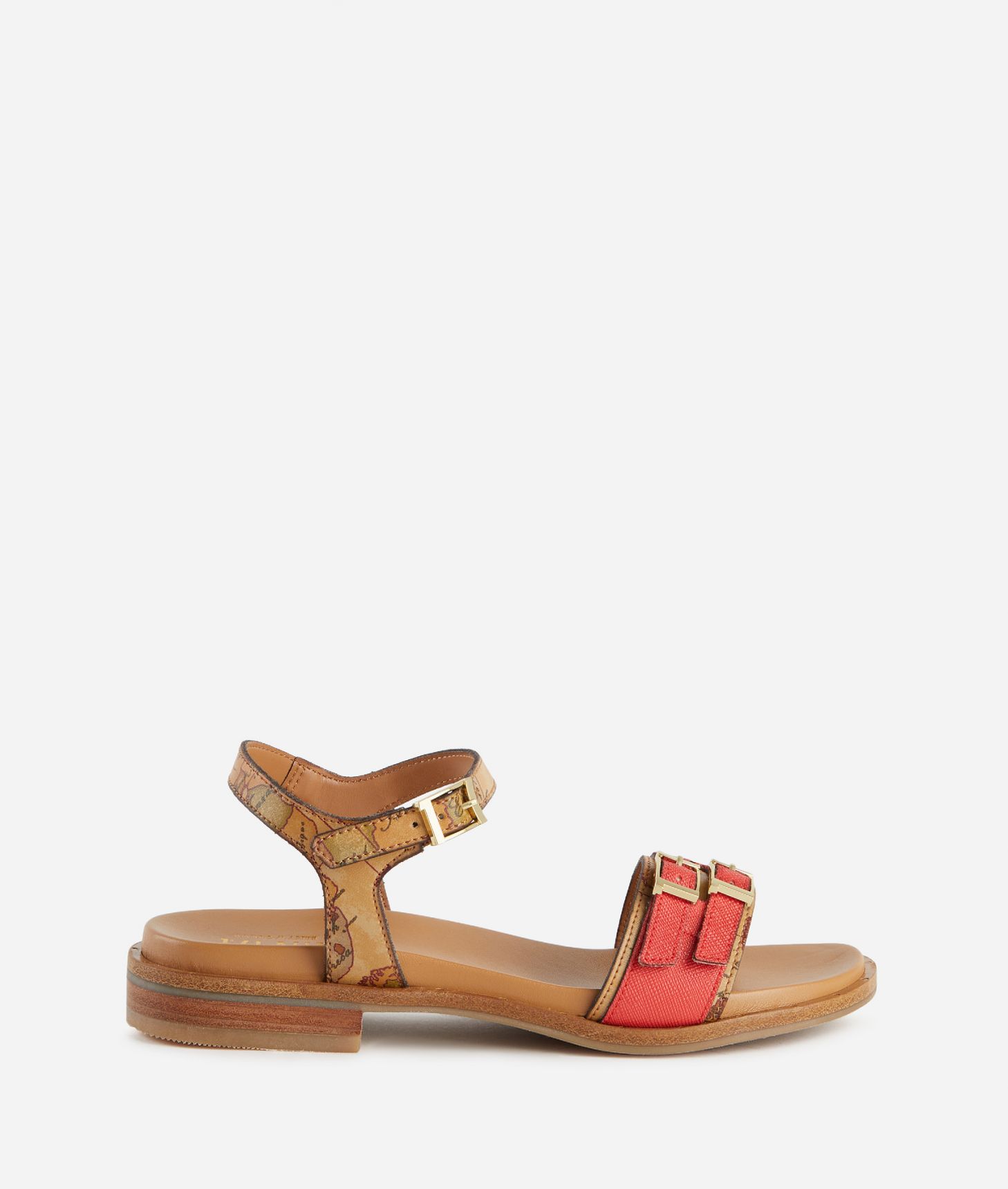 Saffiano fabric sandals Coral Red,front