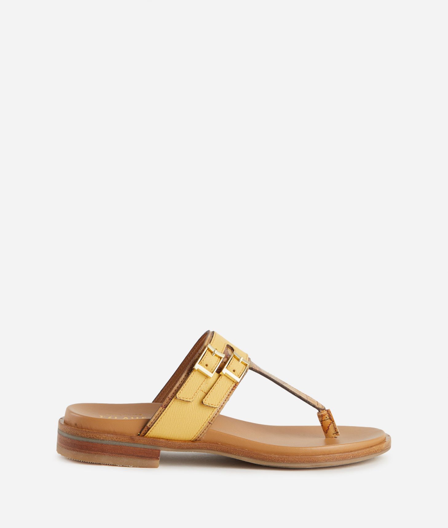 Saffiano fabric thong sandals Golden Yellow,front