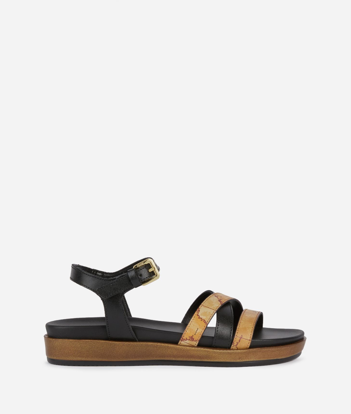 Smooth leather wedge sandals Black,front