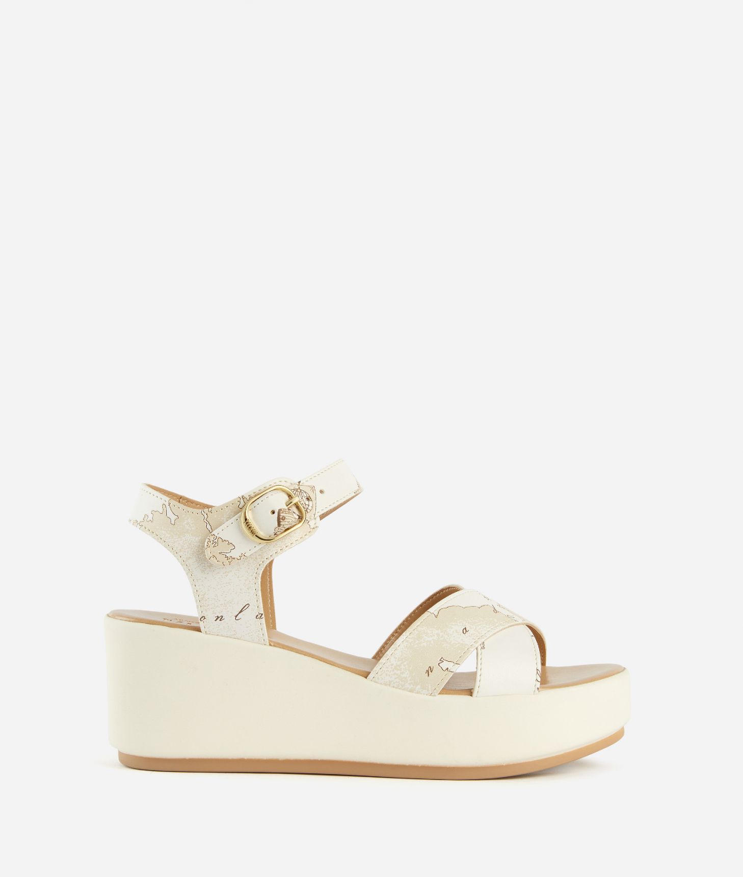 Napa-effect wedge sandals with Geo Beige print White,front