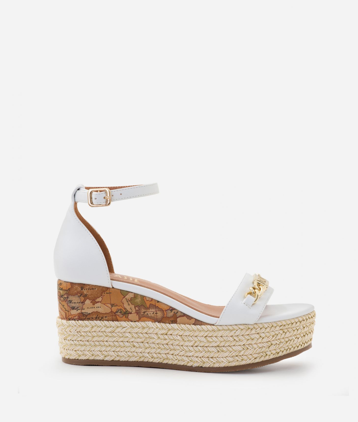 Napa-effect wedge sandals with chain horsebit White,front