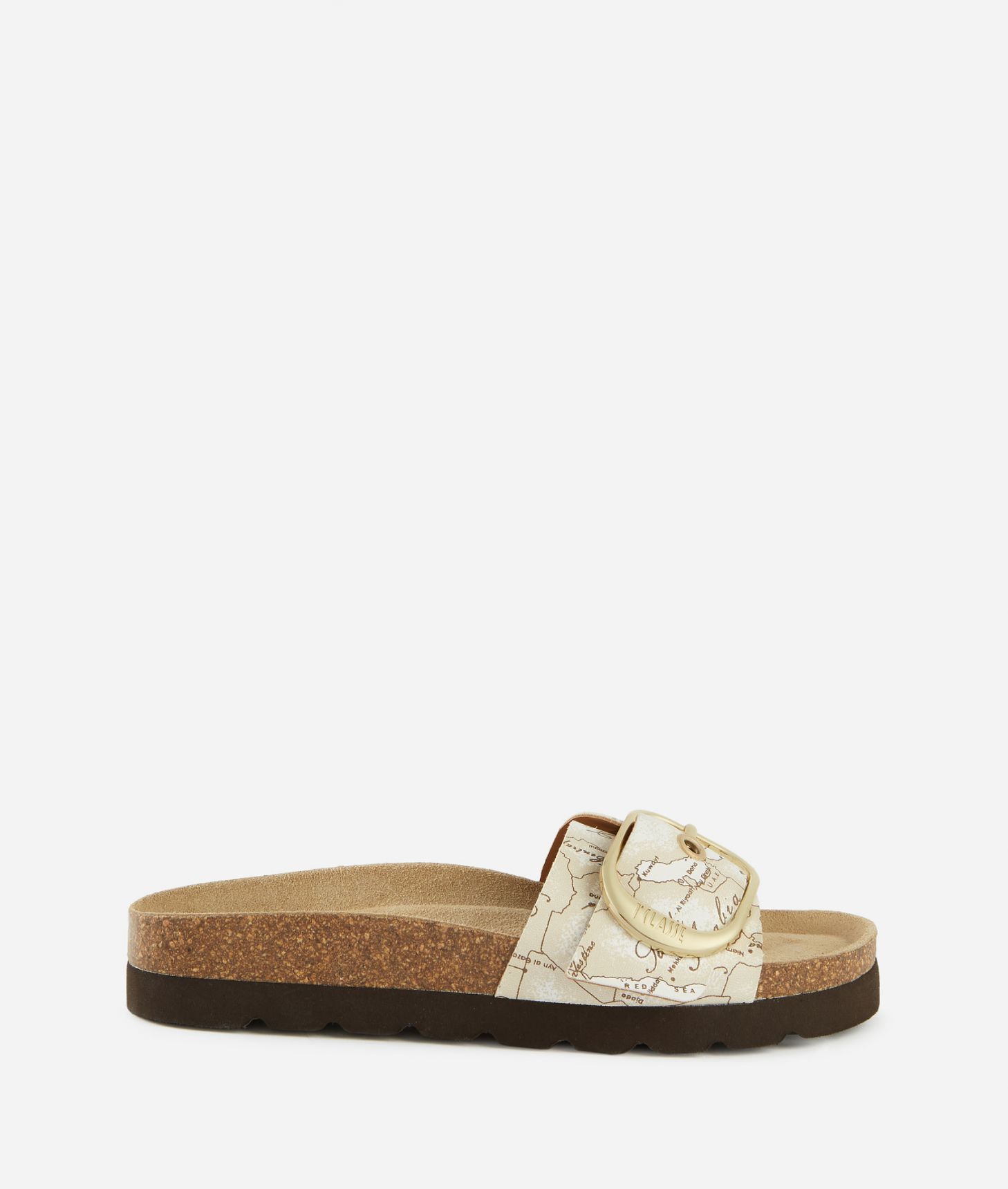 Napa-effect strap sandals with Geo Beige print White,front