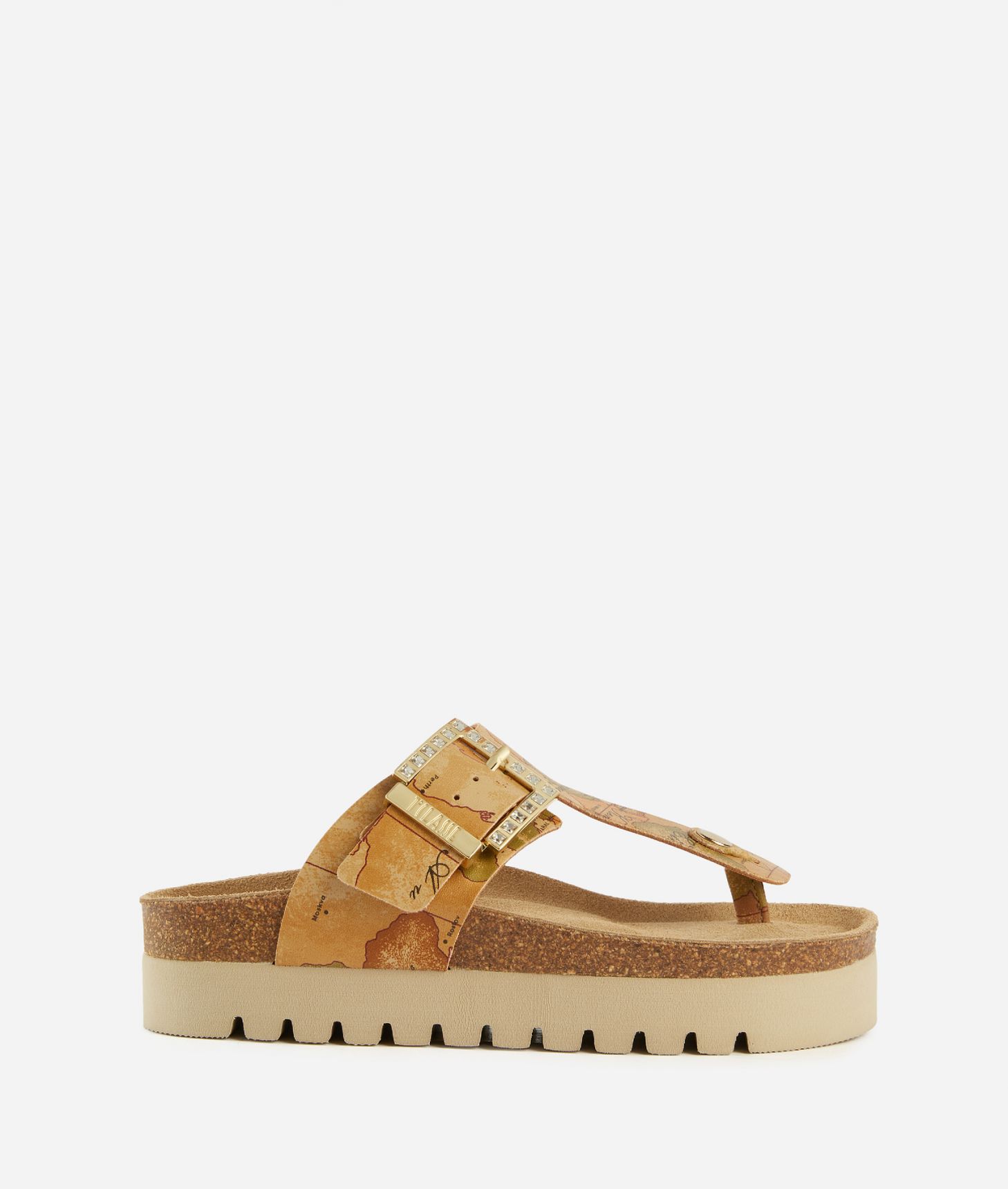 Napa-effect thong sandals in Geo Classic with jeweled buckle Natural,front