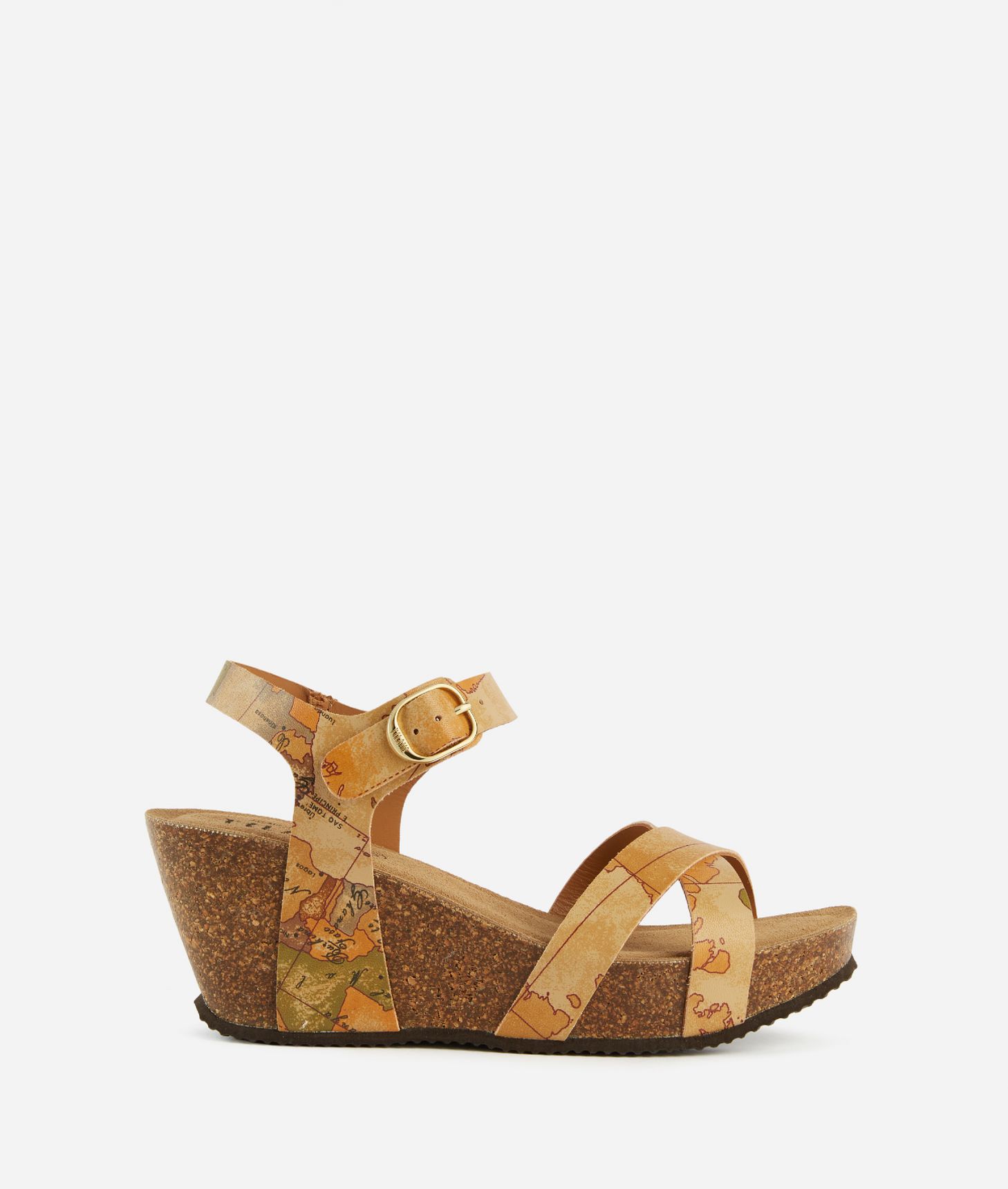 Napa-effect wedge sandals with Geo Classic print Natural,front