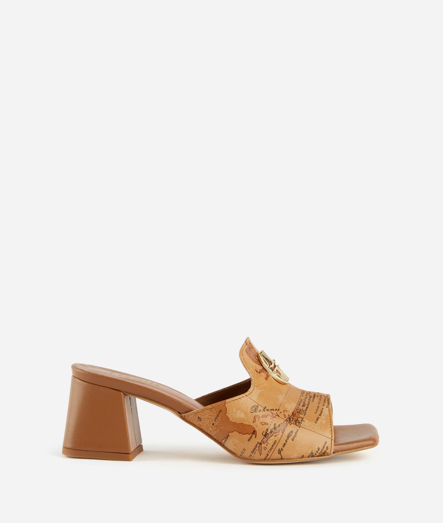 Napa-effect mid-heel mules with Geo Classic print Natural,front