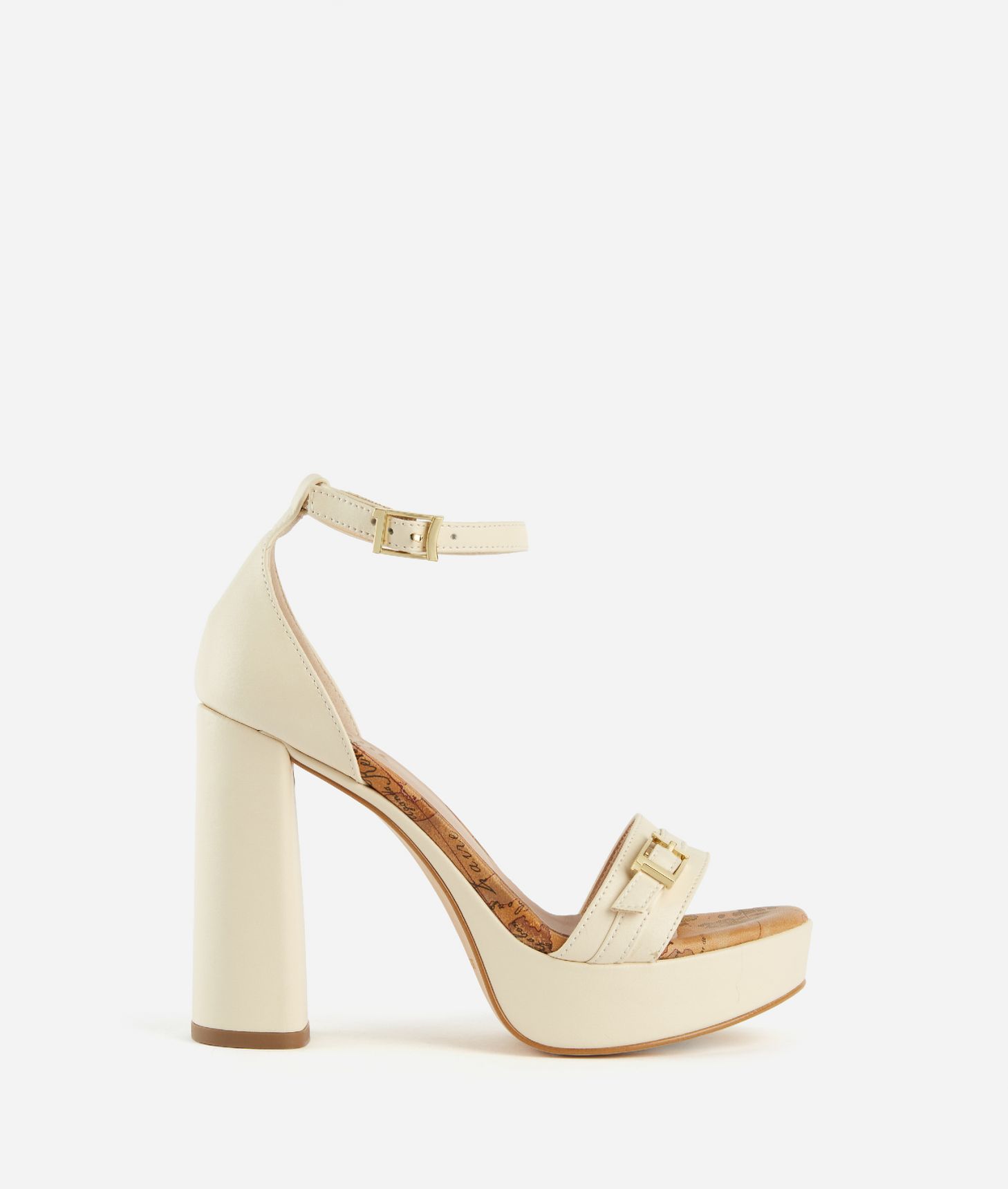 Smooth leather high-heel sandals with 1C buckle Shell White,front