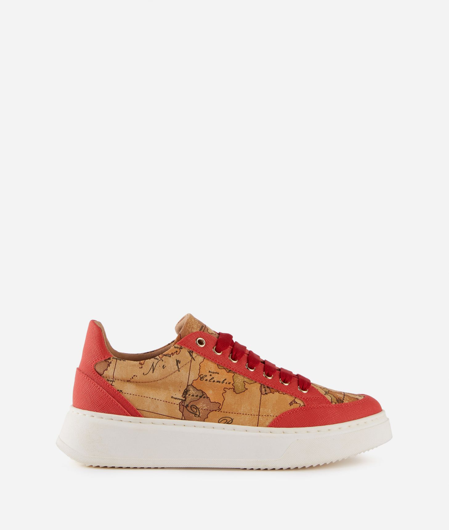 Saffiano-embossed fabric sneakers Coral Red,front