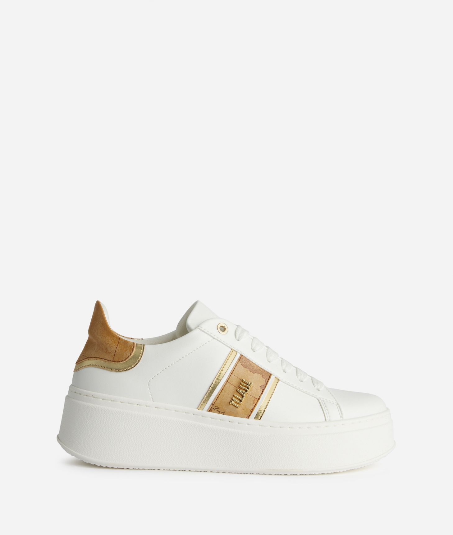 Napa-effect platform sneakers with band in Geo Classic White,front