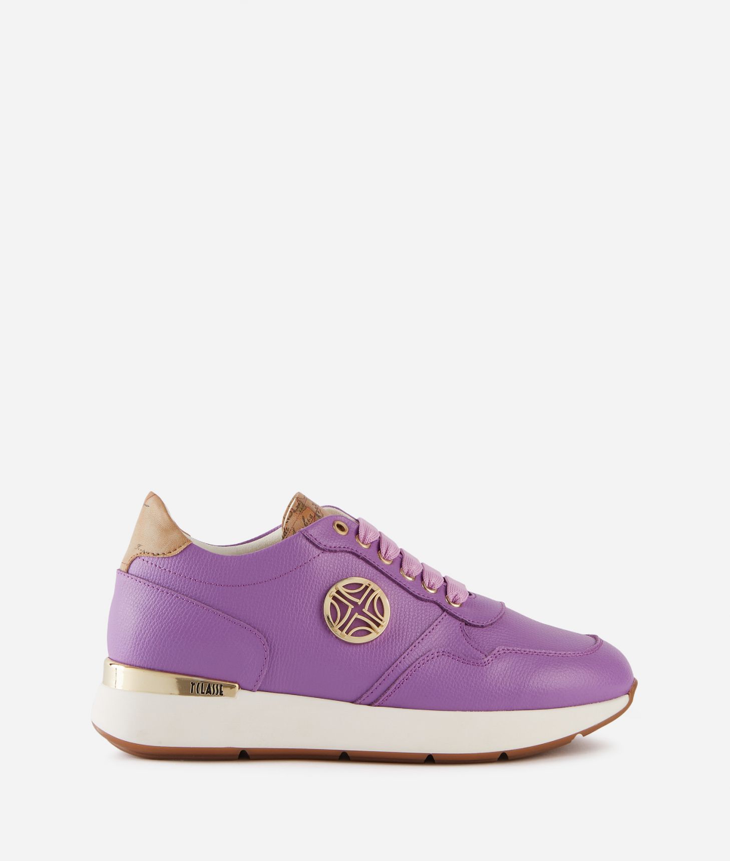 Grainy leather running shoes with 1C detail Mauve,front