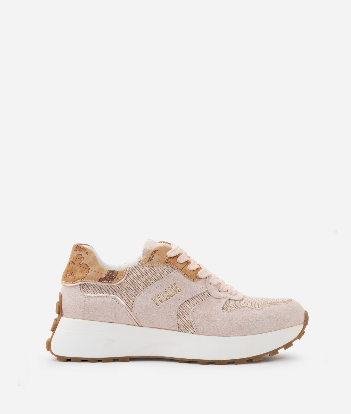 Suede fabric running shoes Nude,front
