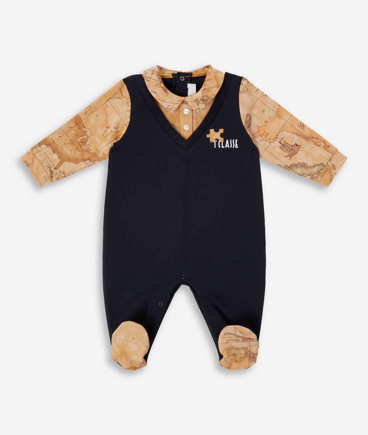 Geo Puzzle cotton romper Blue,front