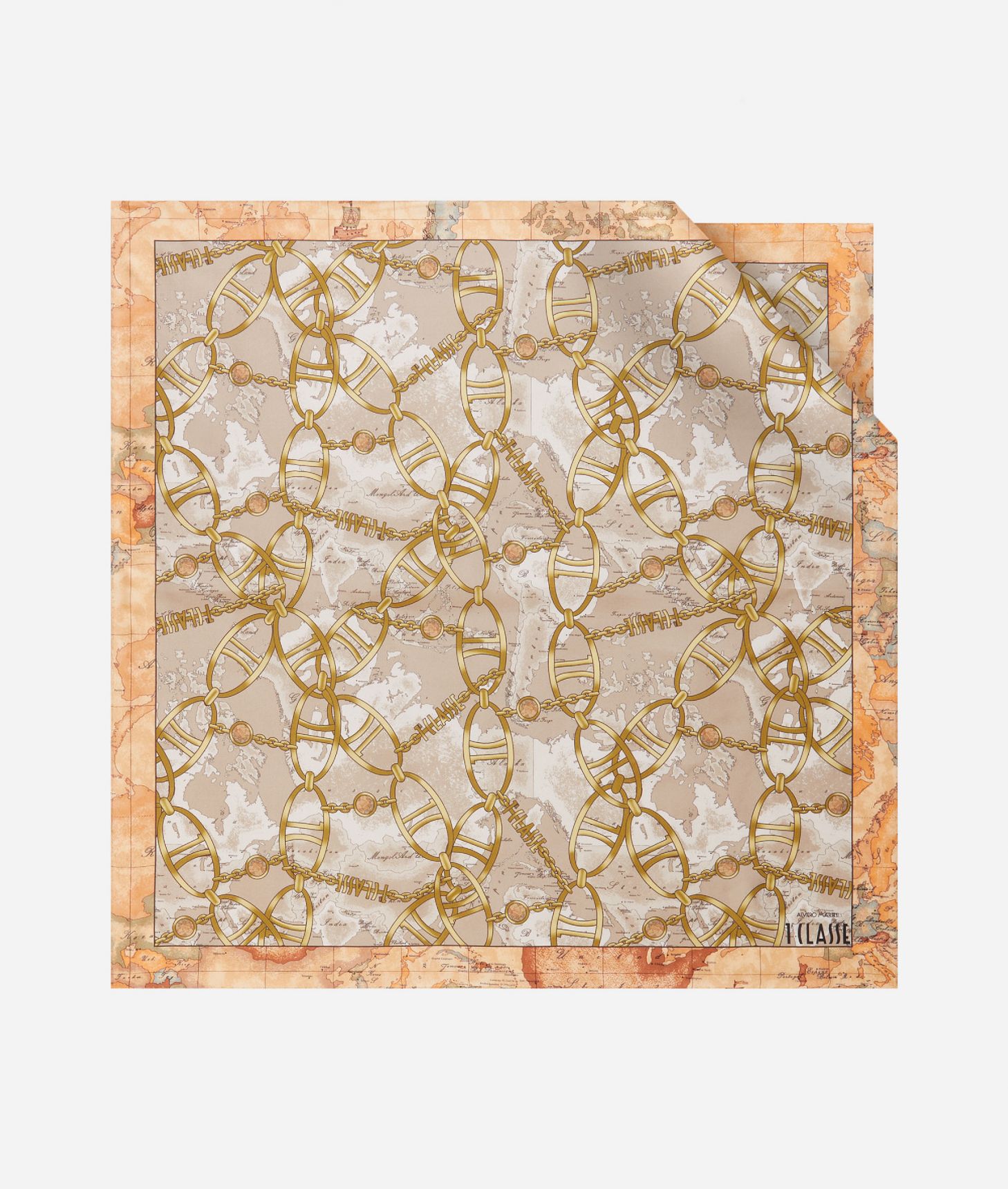 Geo Chain silk foulard 70x70 Light Taupe,front