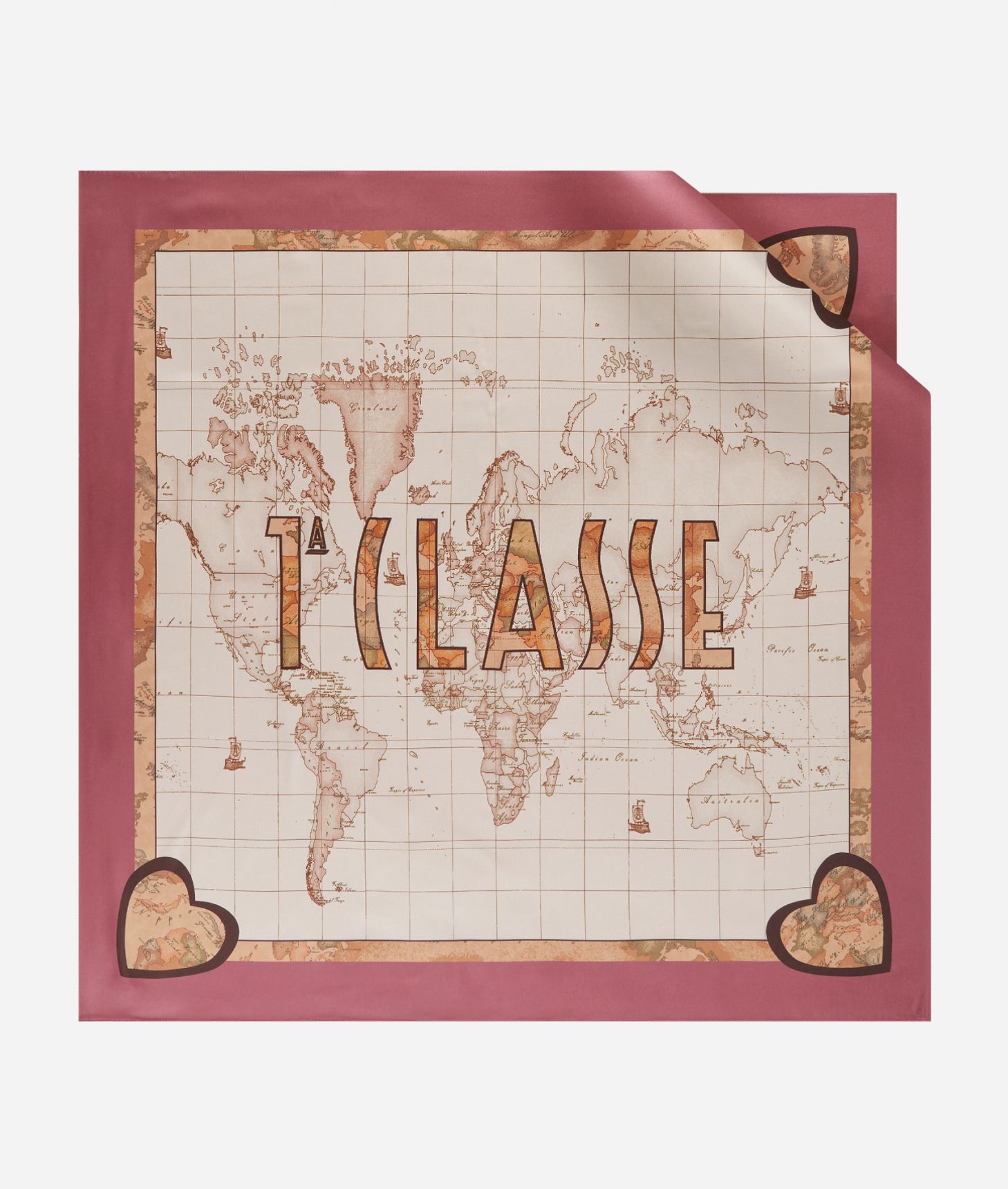 Geo Heart foulard 90x90 Blush Pink,front