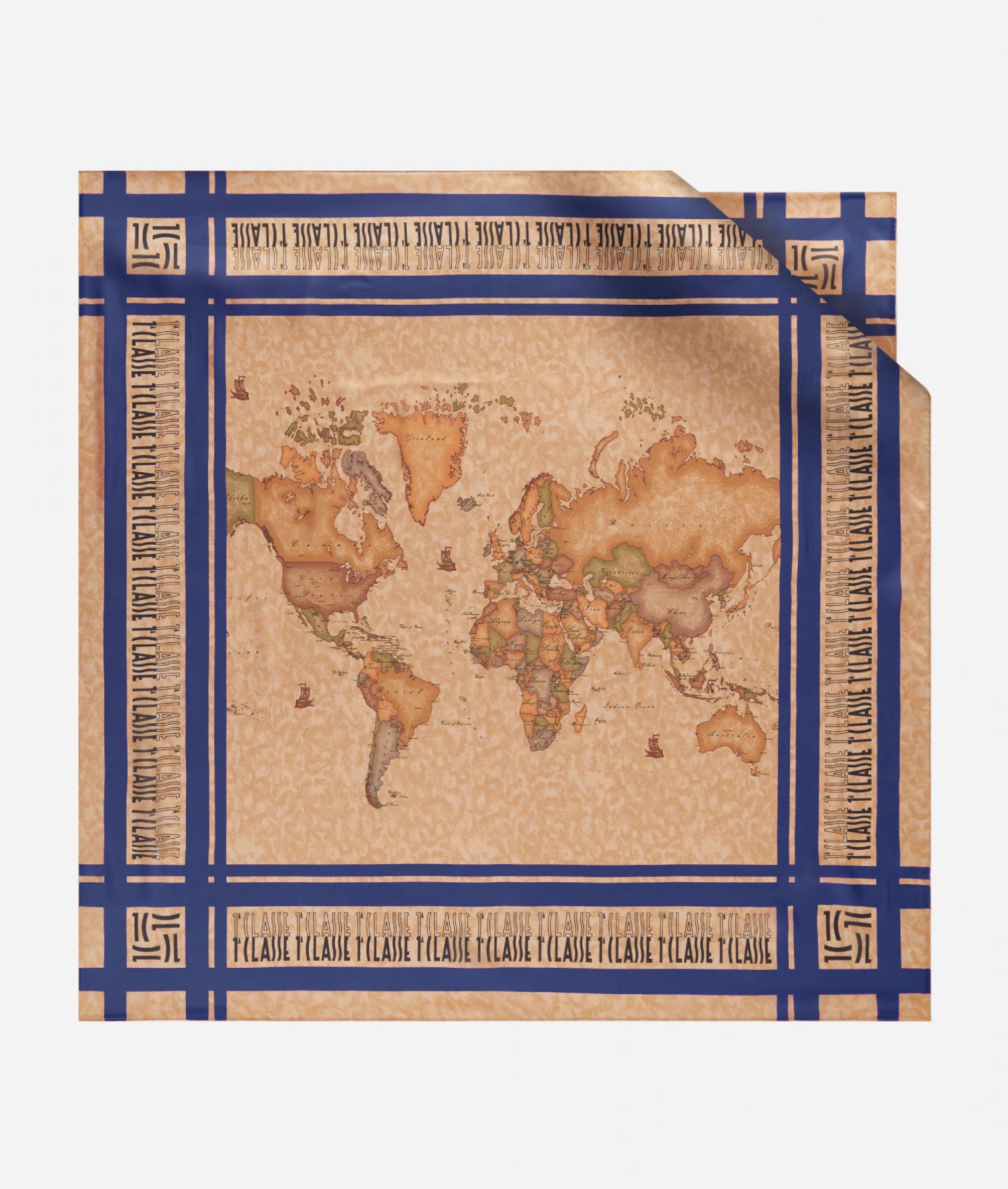 Foulard with logo frame 90x90 Denim,front