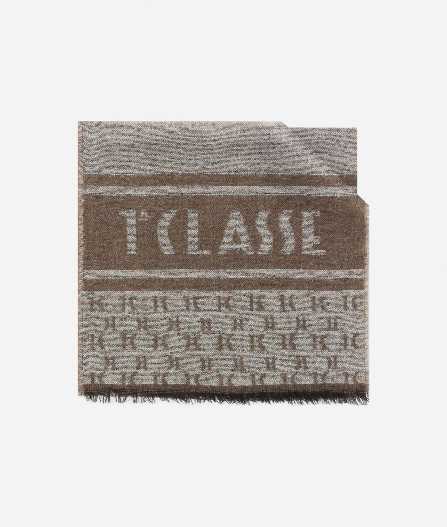 Geo Filetto wool blend scarf 40x180 Light Taupe,front
