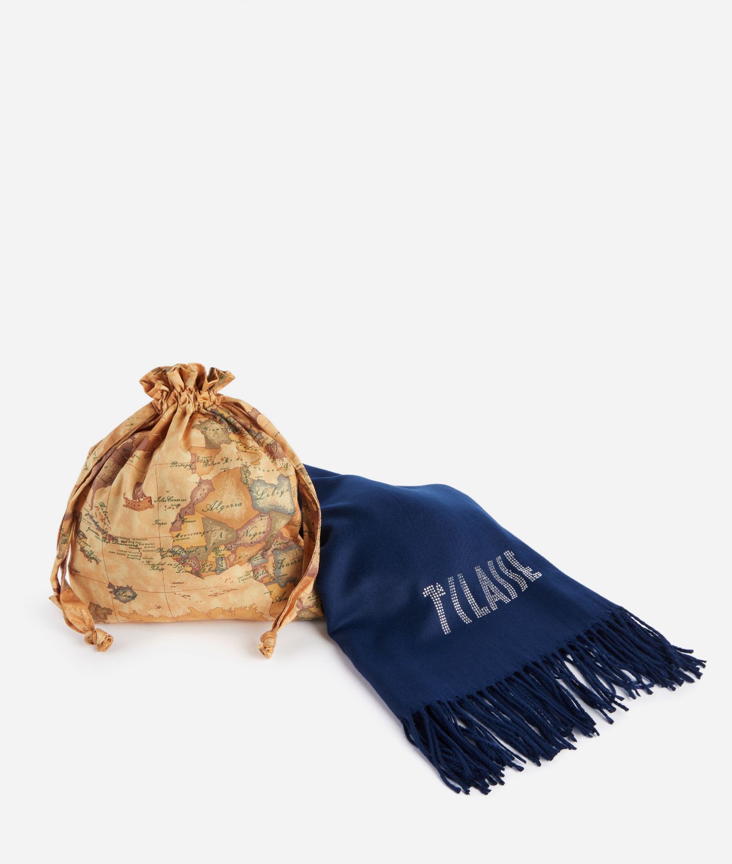 Stole with rhinestone logo 72x175 Navy Blue,front