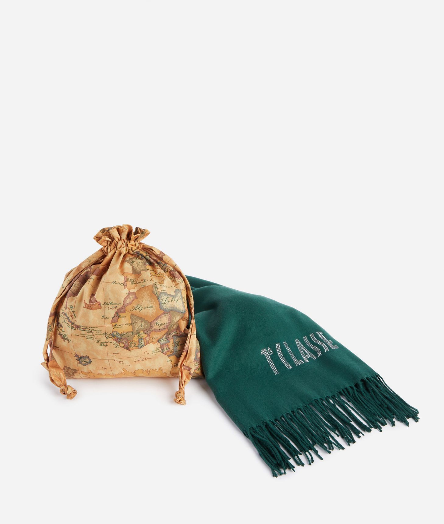 Stole with rhinestone logo 72x175 Bottle Green,front