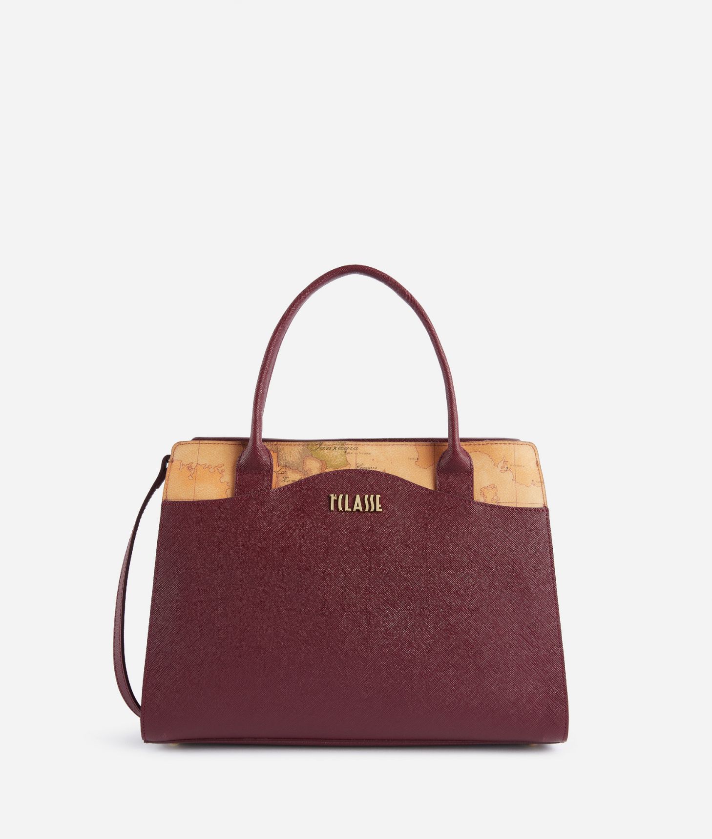 Digital City large handbag with crossbody strap Burgundy,front