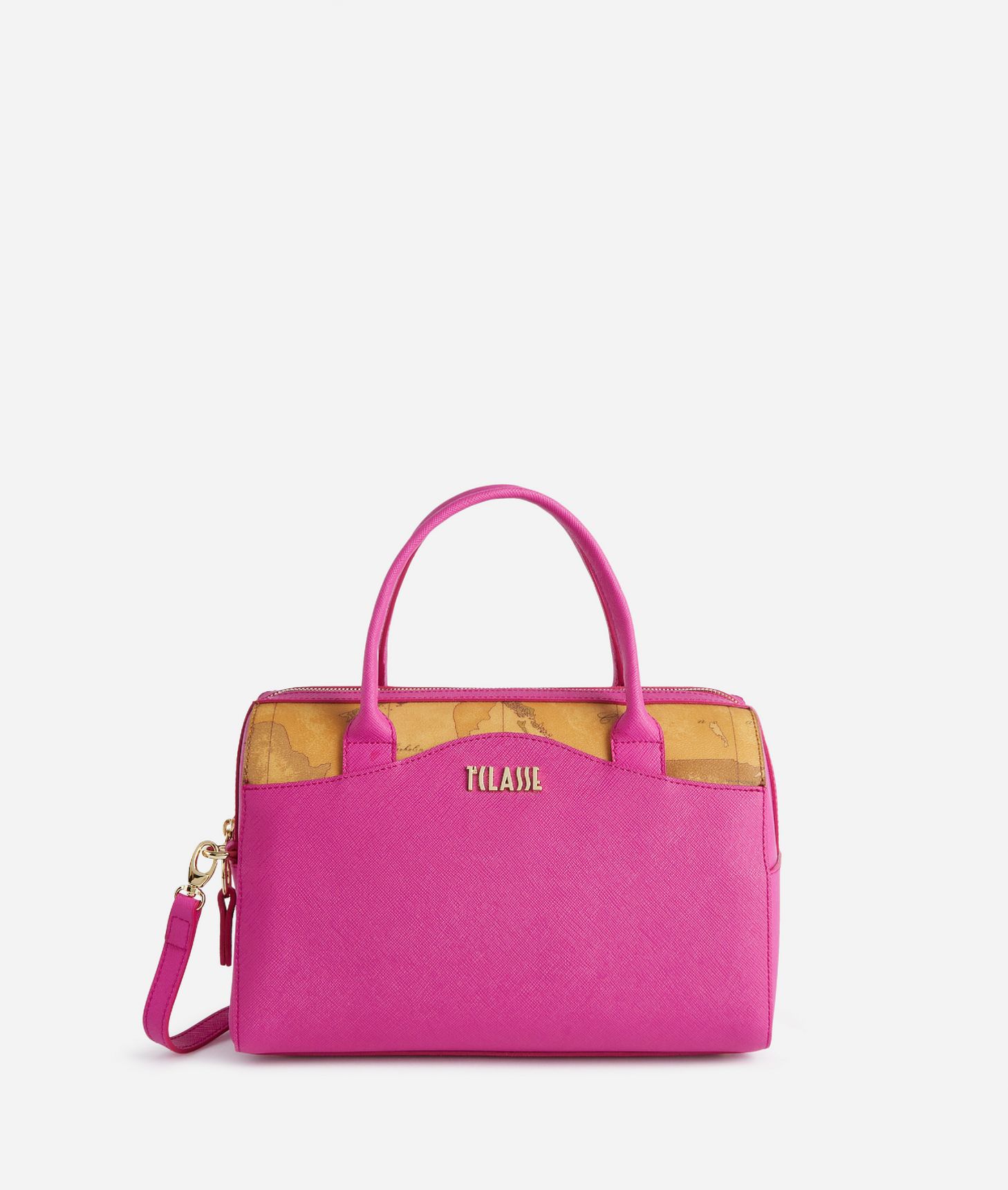 Digital City bowler bag with crossbody strap Magenta,front