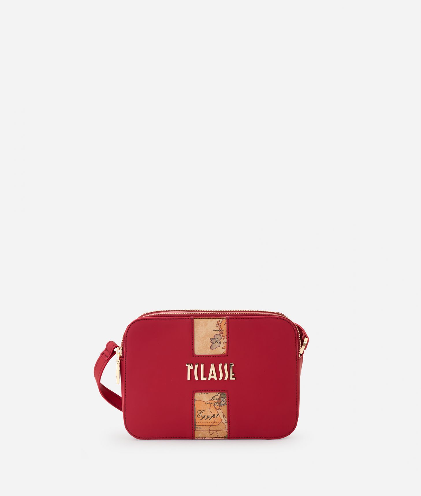Journey Geo small two-zip reporter crossbody bag Dark Red,front