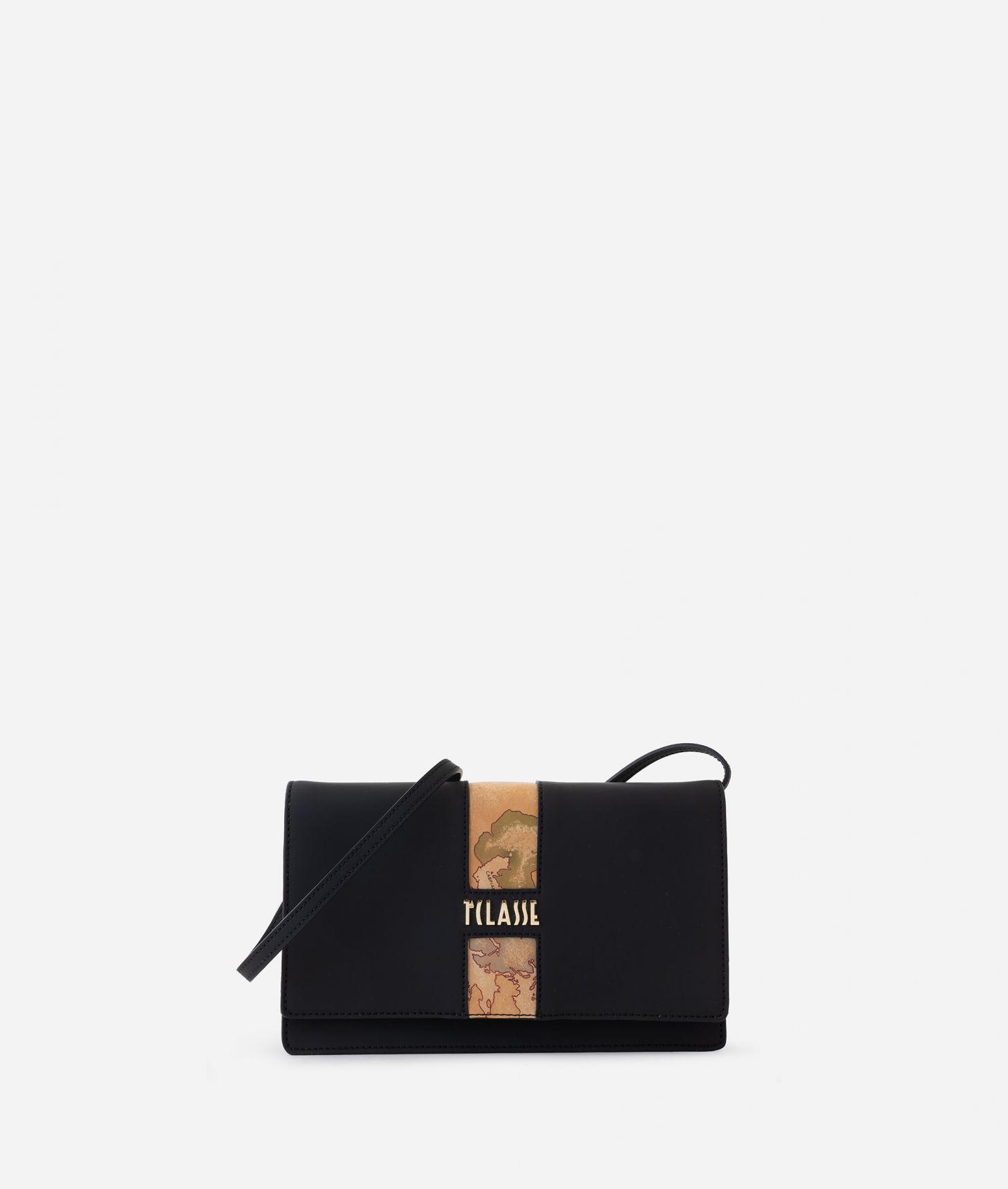 Journey Geo flap pouch with crossbody strap Black,front