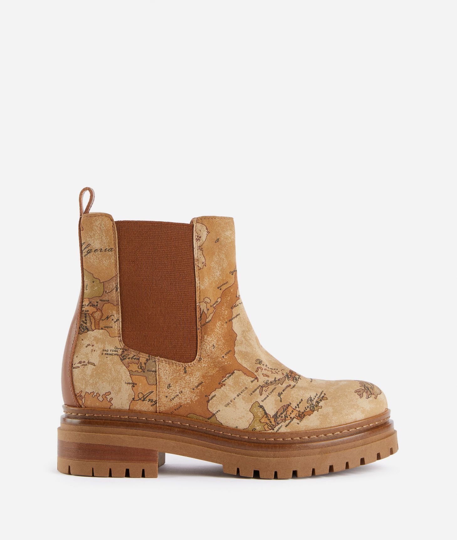 Faux nubuck Beatle boots with Geo Classic print,front