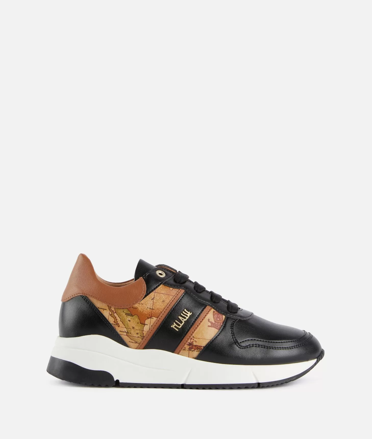 ALVIERO MARTINI PRIMA CLASSE Faux napa leather running shoes with logo and Geo Classic details Black