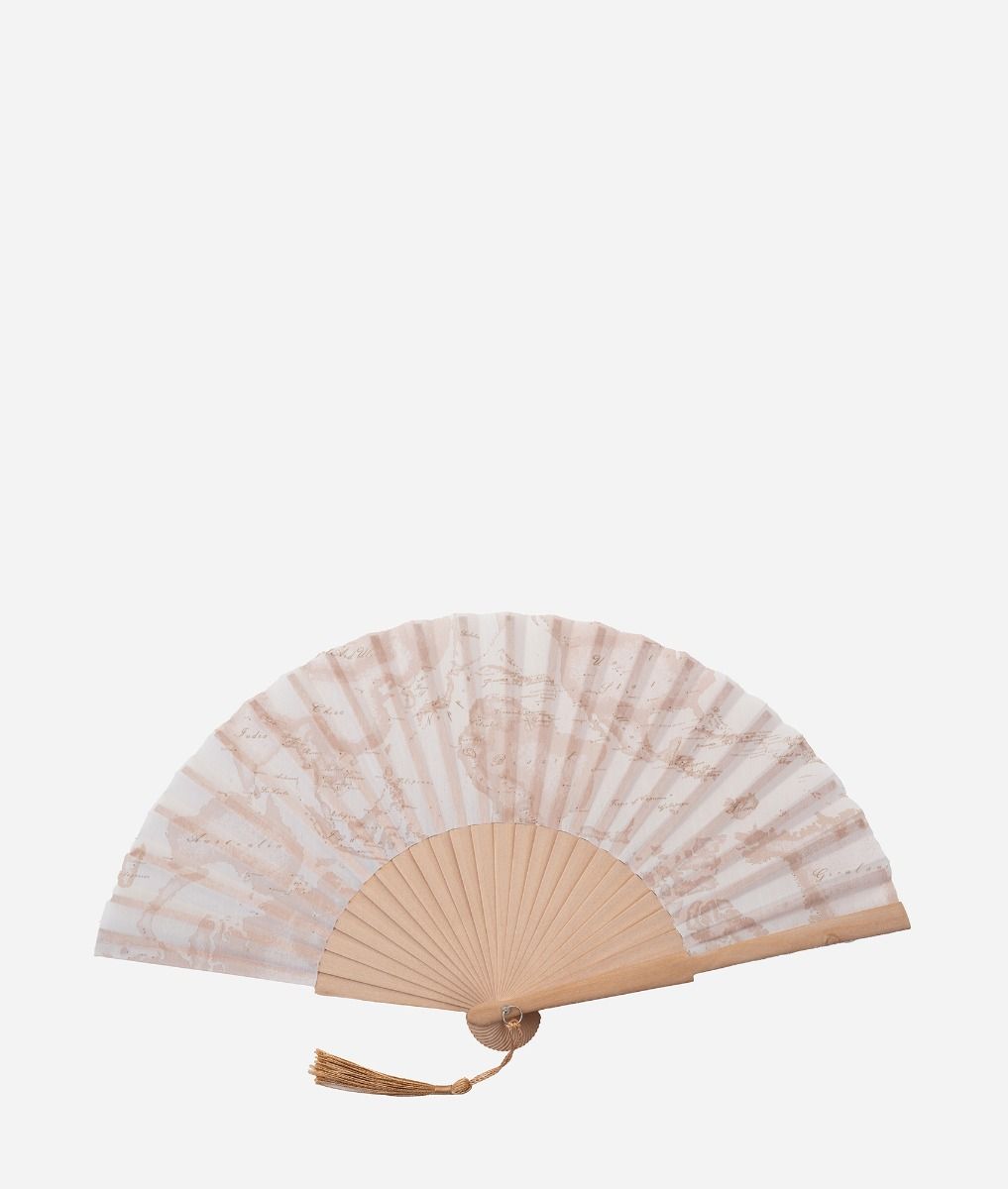 Silk folding fan with tassel Geo White,front
