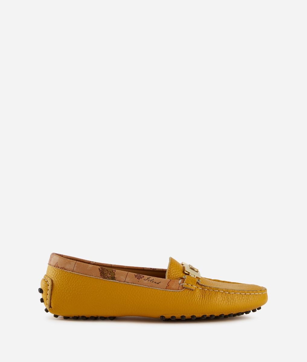 Grainy leather moccasins Golden Yellow,front