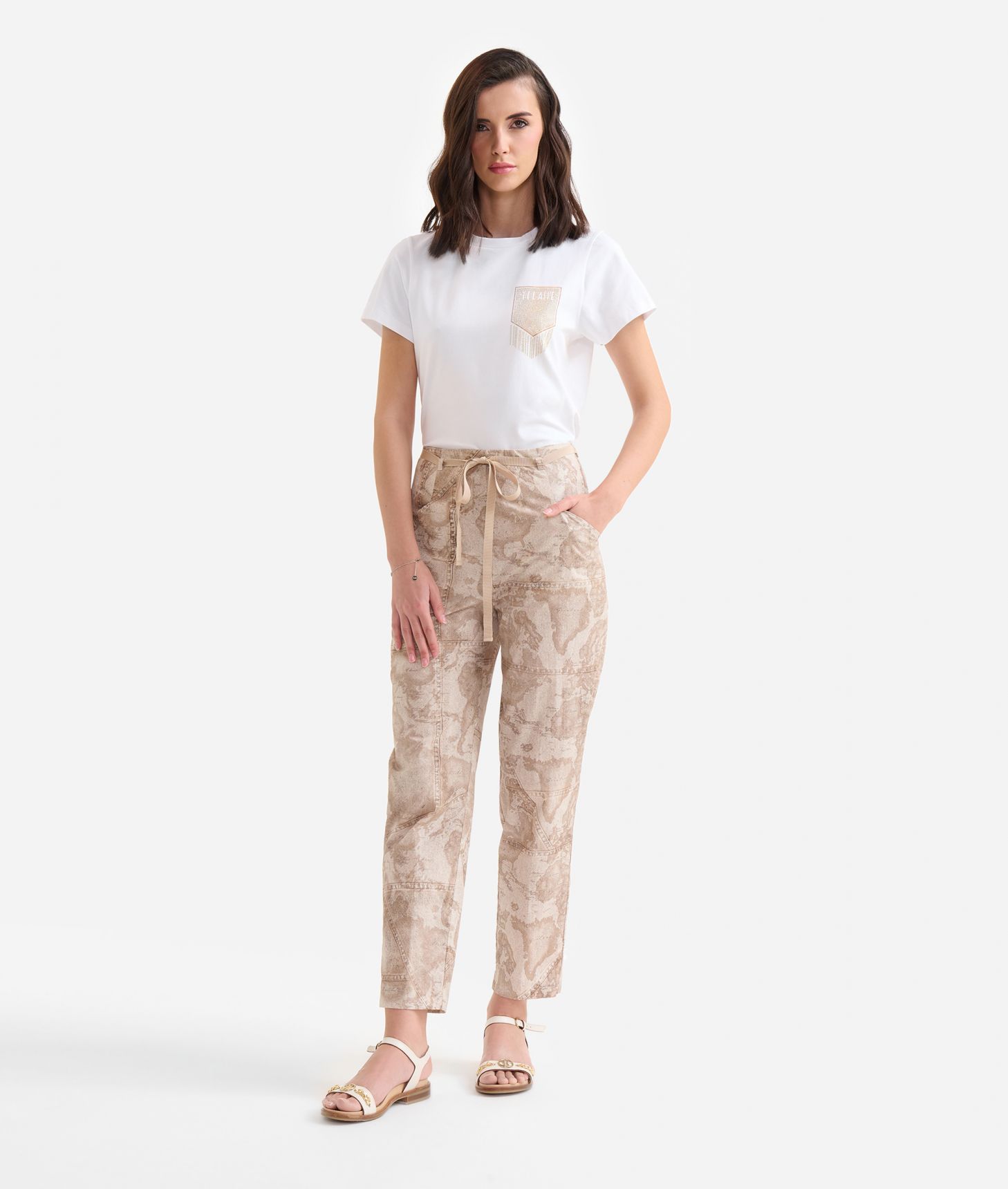 BCI cotton poplin casual trousers Geo Denim Beige,front