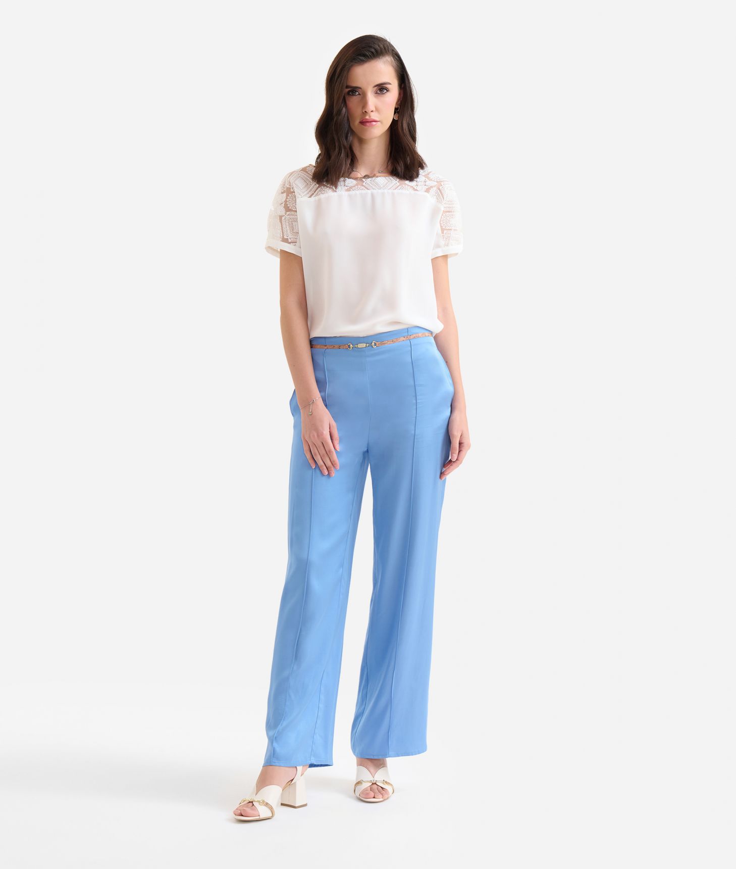 Silk-touch viscose duchesse trousers Light Blue,front