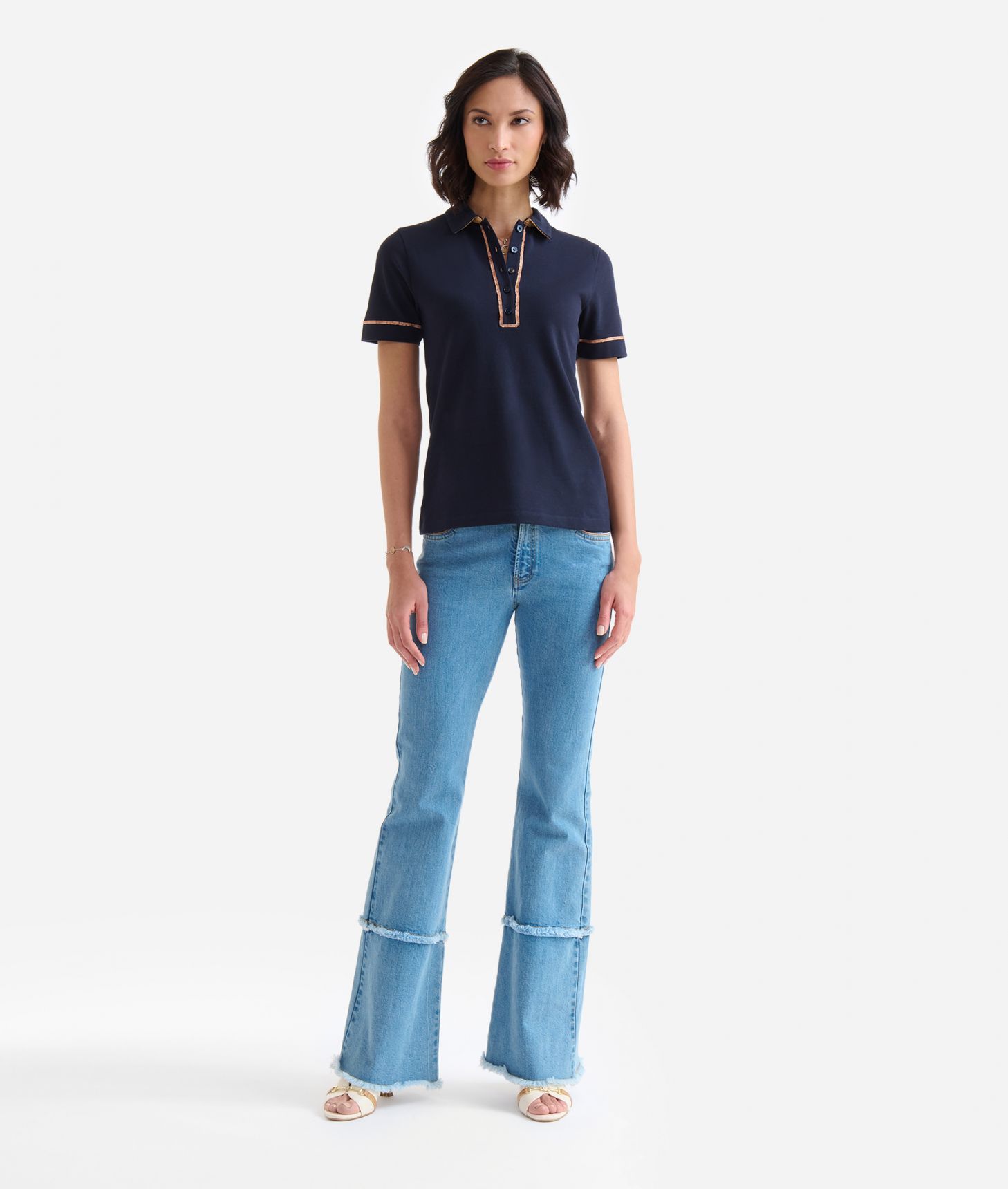Piqué jersey polo shirt Dark Blue,front