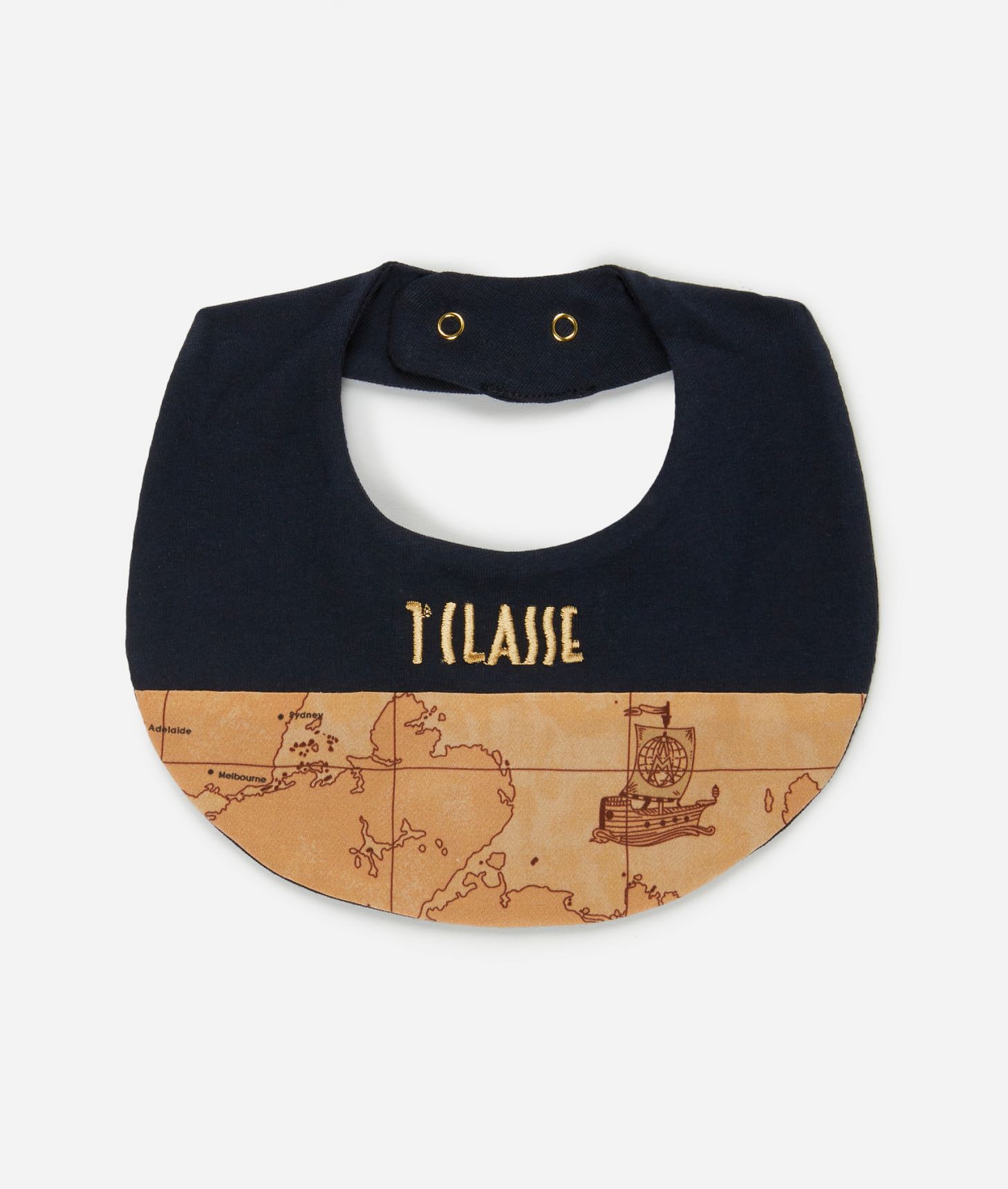 Bavaglino in cotone con dettaglio Geo Classic Blu Scuro,front
