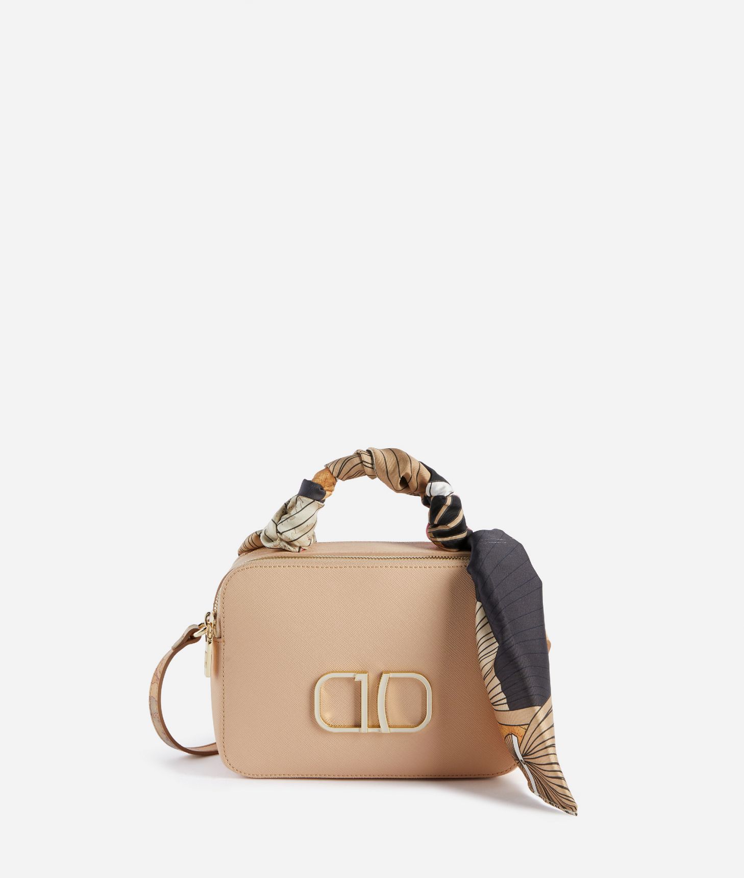 Foulard Vibe Saffiano fabric two-zip crossbody bag Almond,front