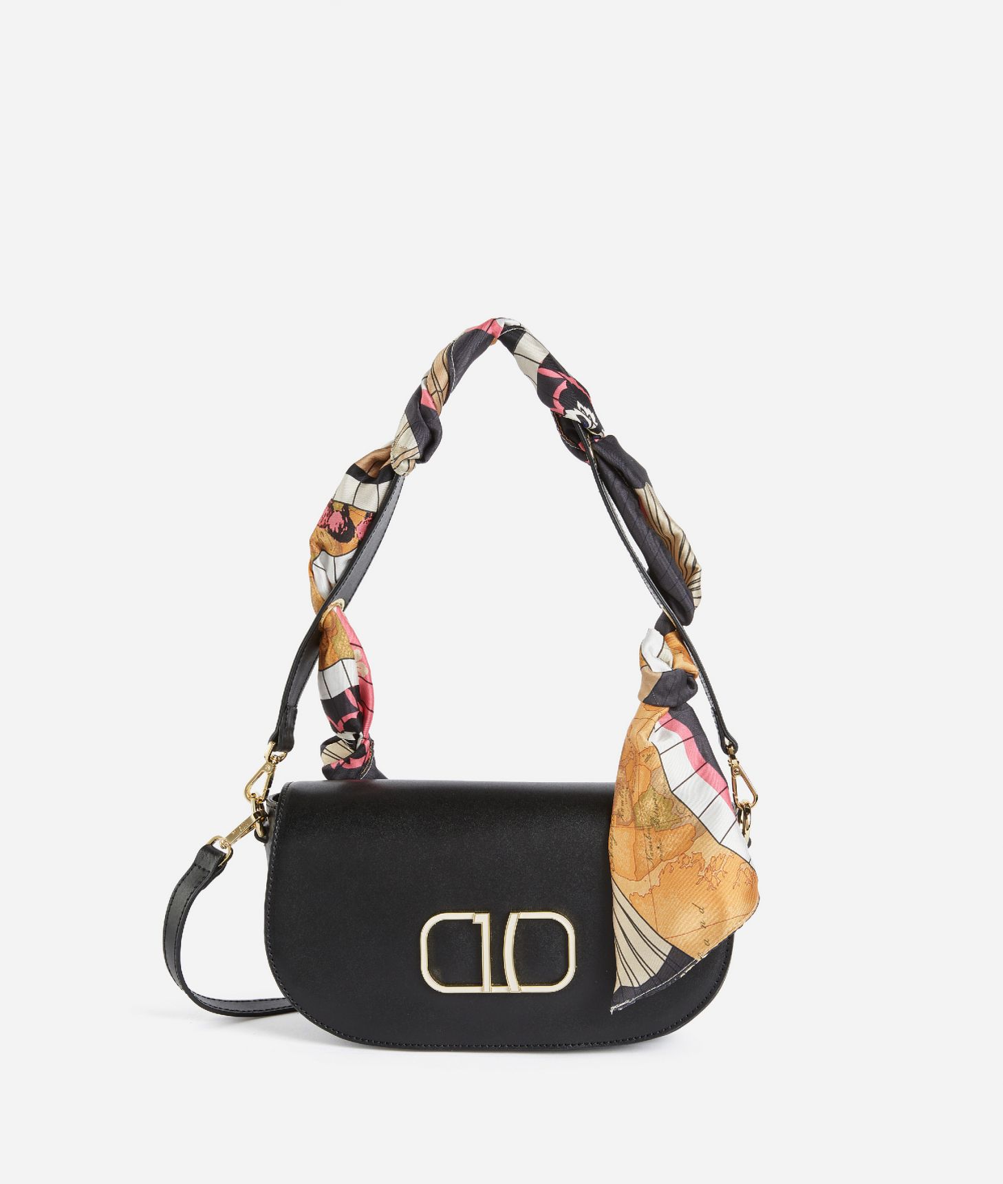 Foulard Vibe smooth leather crossbody bag Black,front