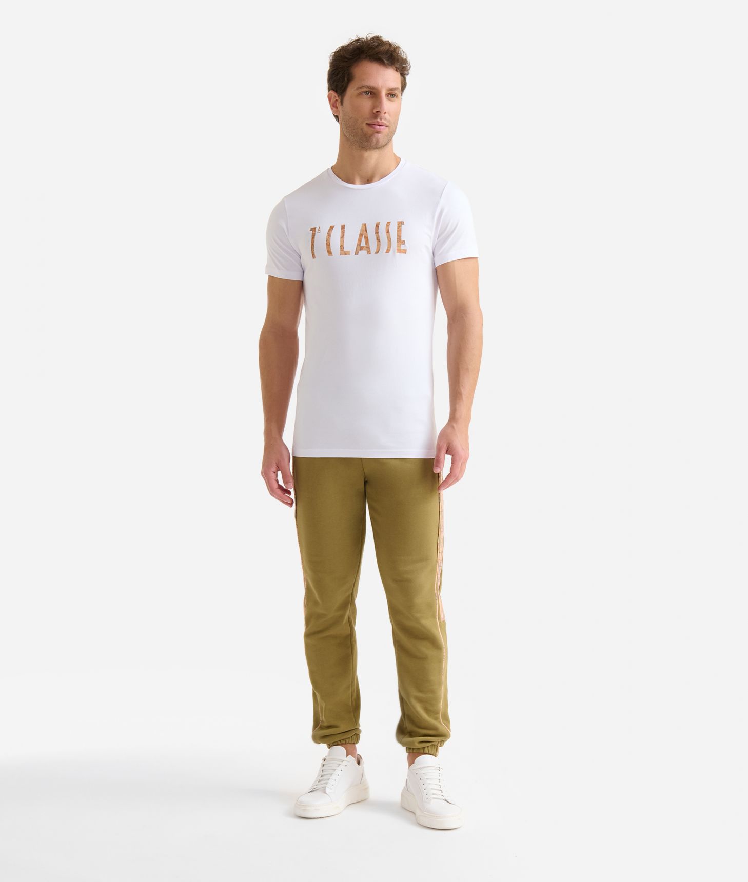 Stretch cotton t-shirt with 1ᴬ Classe logo White,front
