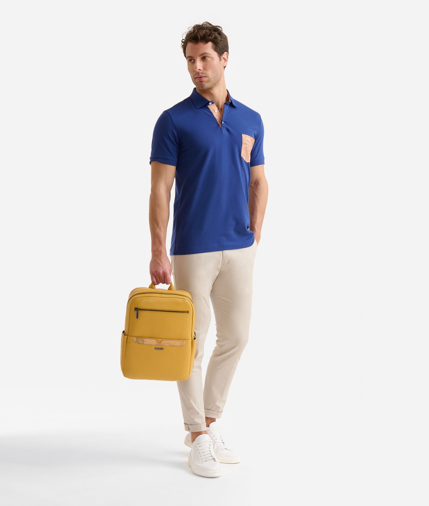 Polo in cotone piquet con tasca Geo Classic Blu Cobalto,front