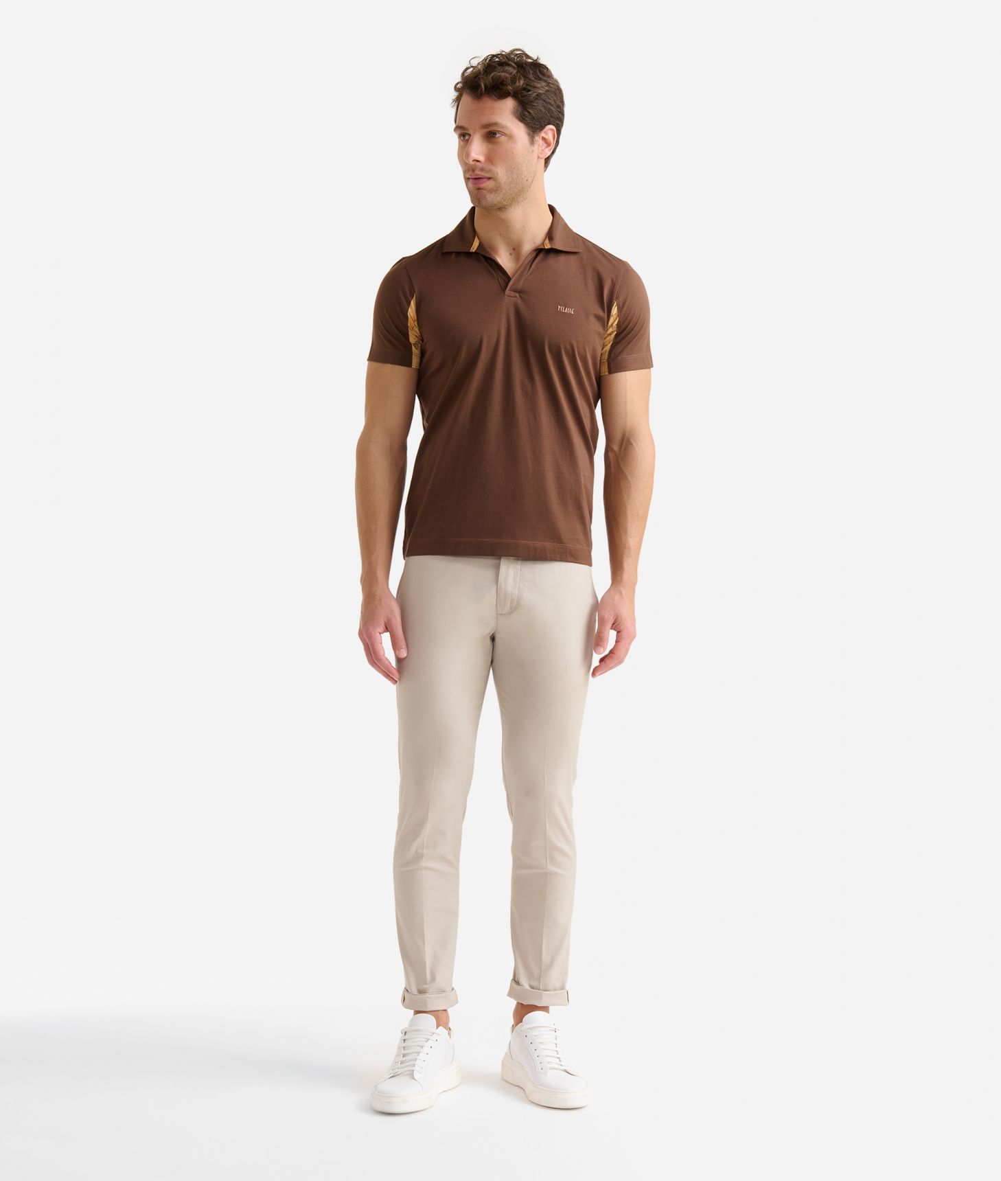 Cotton jersey polo shirt Cocoa,front
