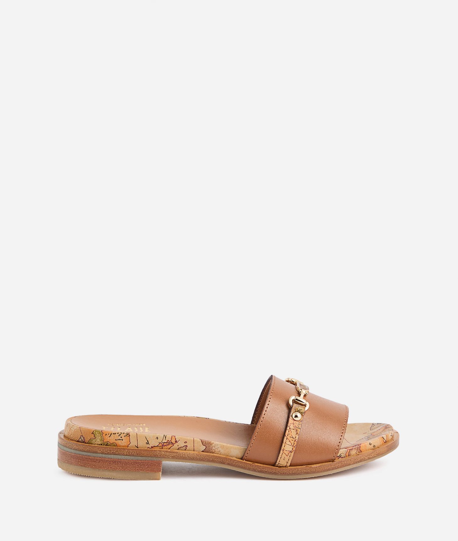 Smooth leather sandals with enamel horsebit Tan,front