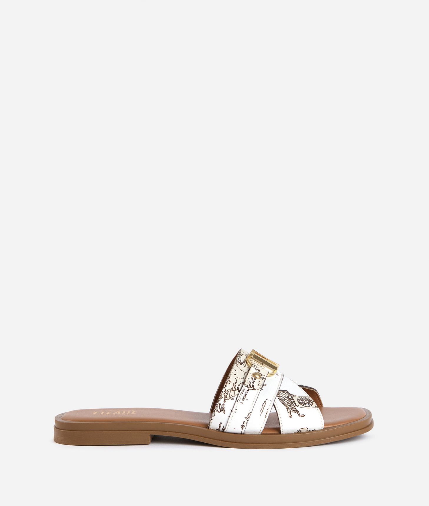 Napa-effect fabric sandals with 1C logo Geo Beige,front
