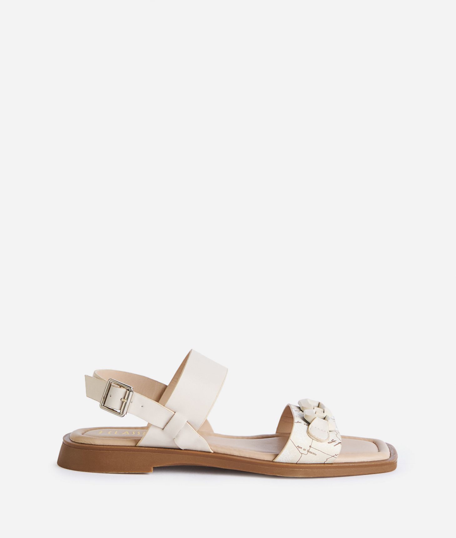 Napa-effect fabric sandals with chain Geo Beige,front