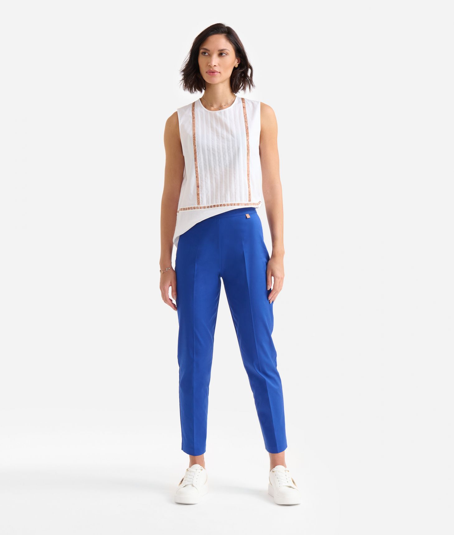 Regular-fit stretch cotton gabardine trousers Bluette,front