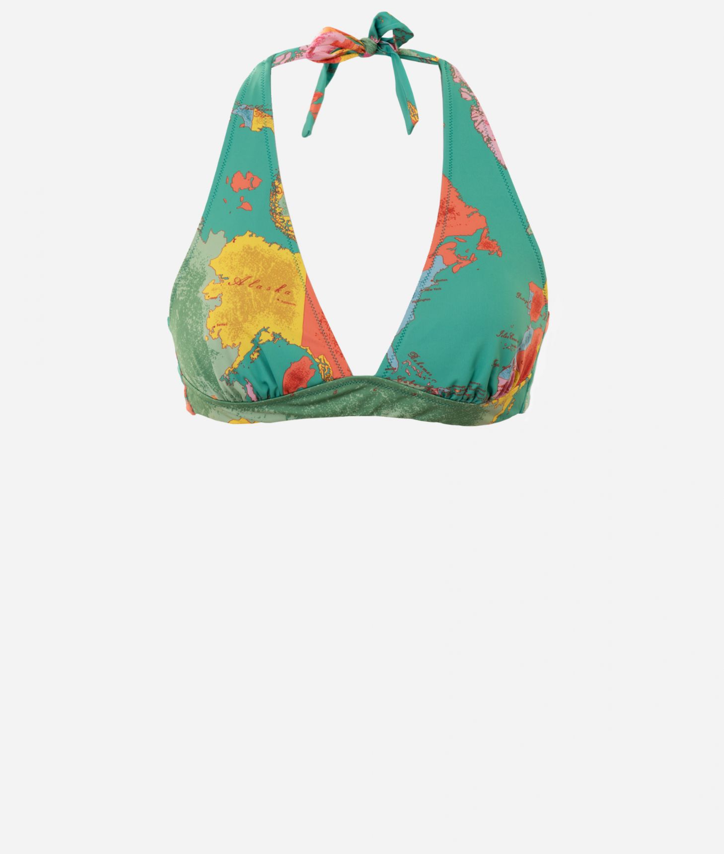 Geo Pop halter neck bikini top Bali Green,front