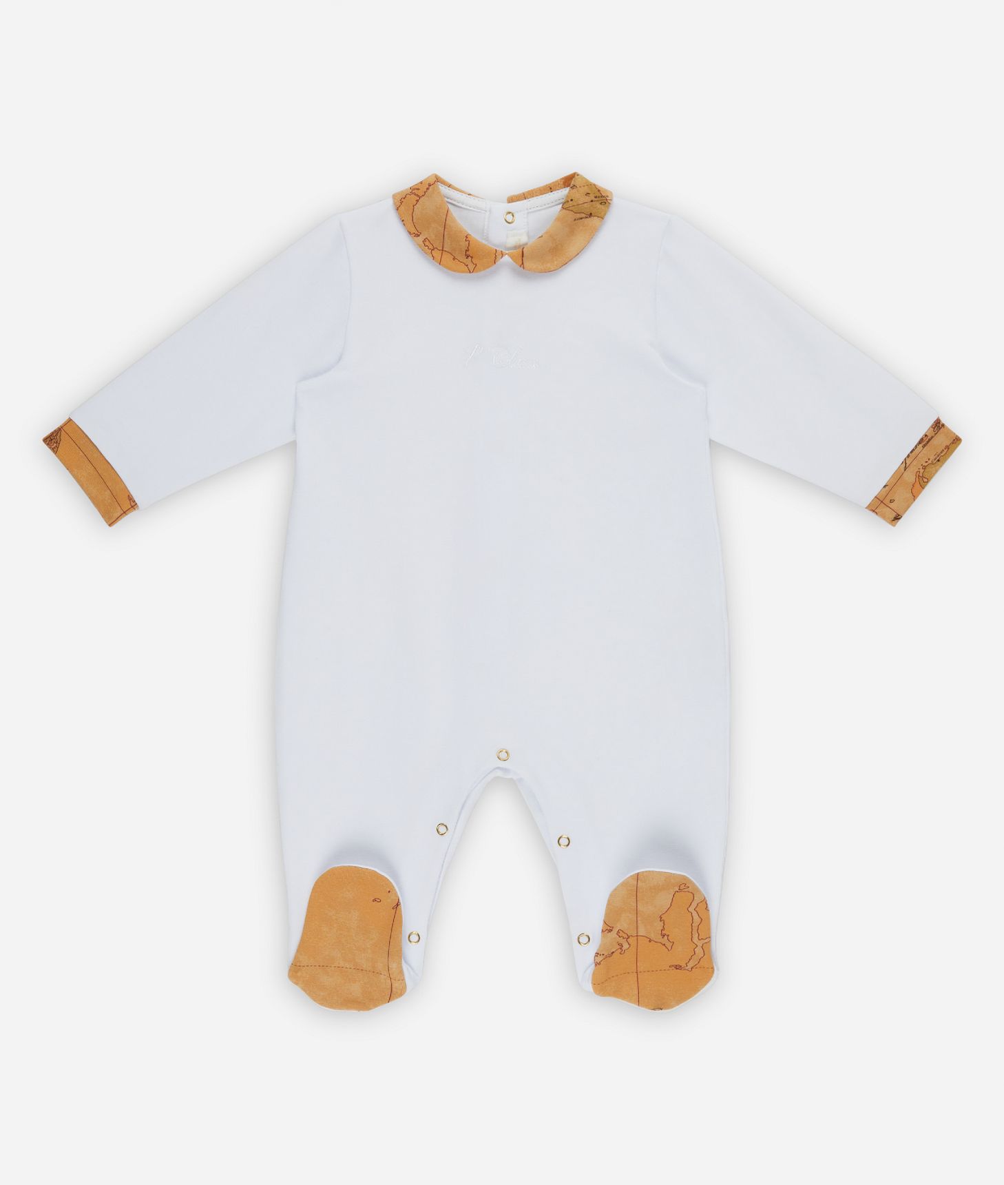Cotton romper with Geo Classic details White,front