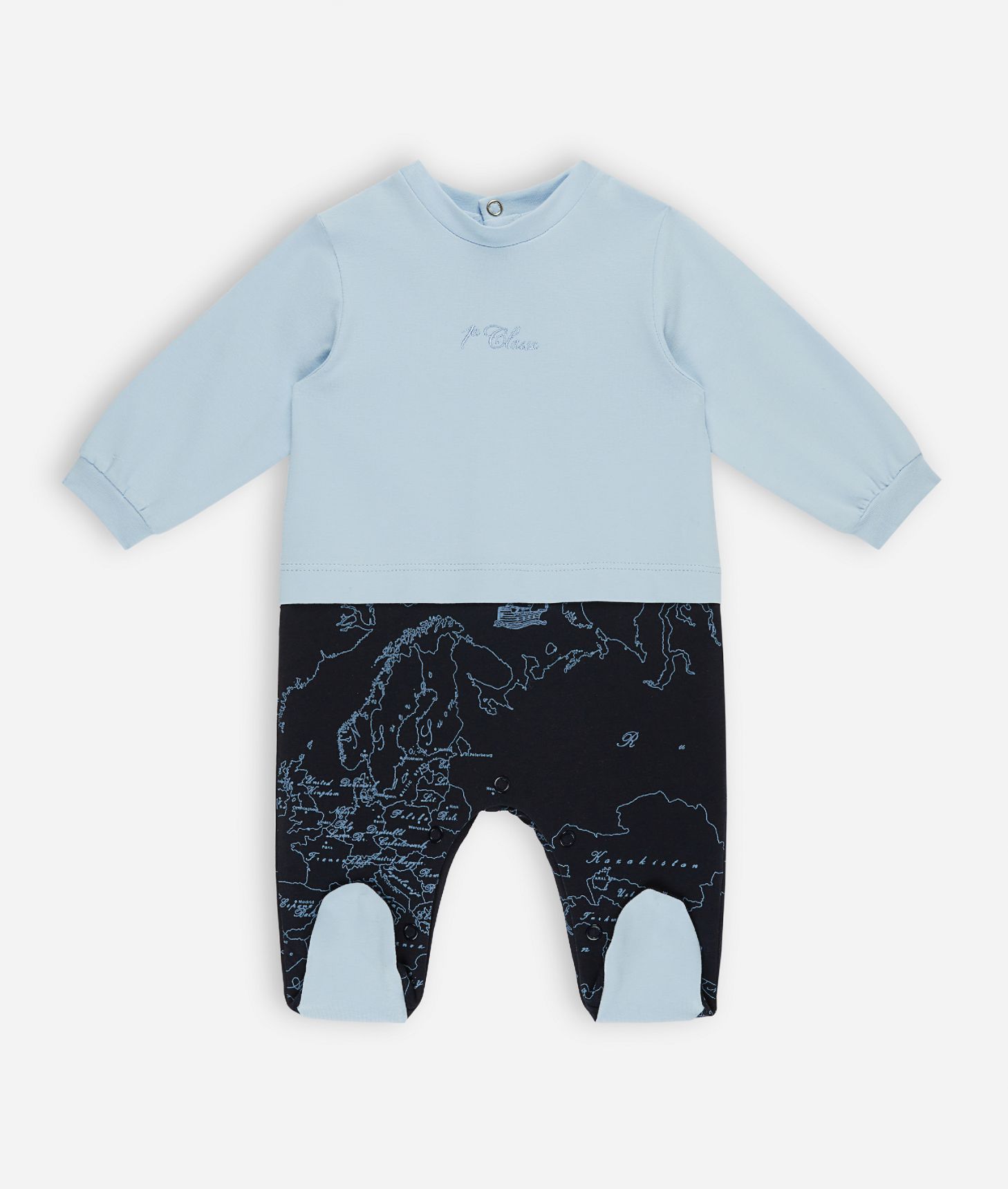 Cotton romper with Geo Sky bottom Blue,front