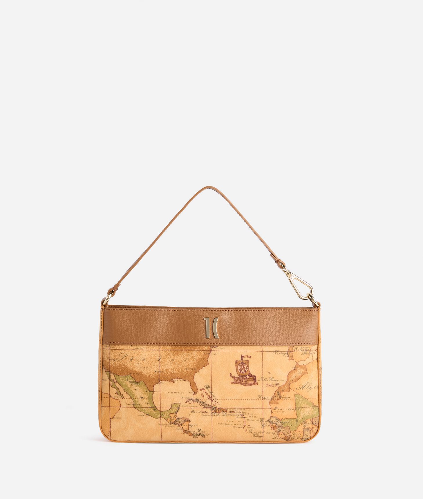 Heritage Geo pouch with handle Leather Brown,front