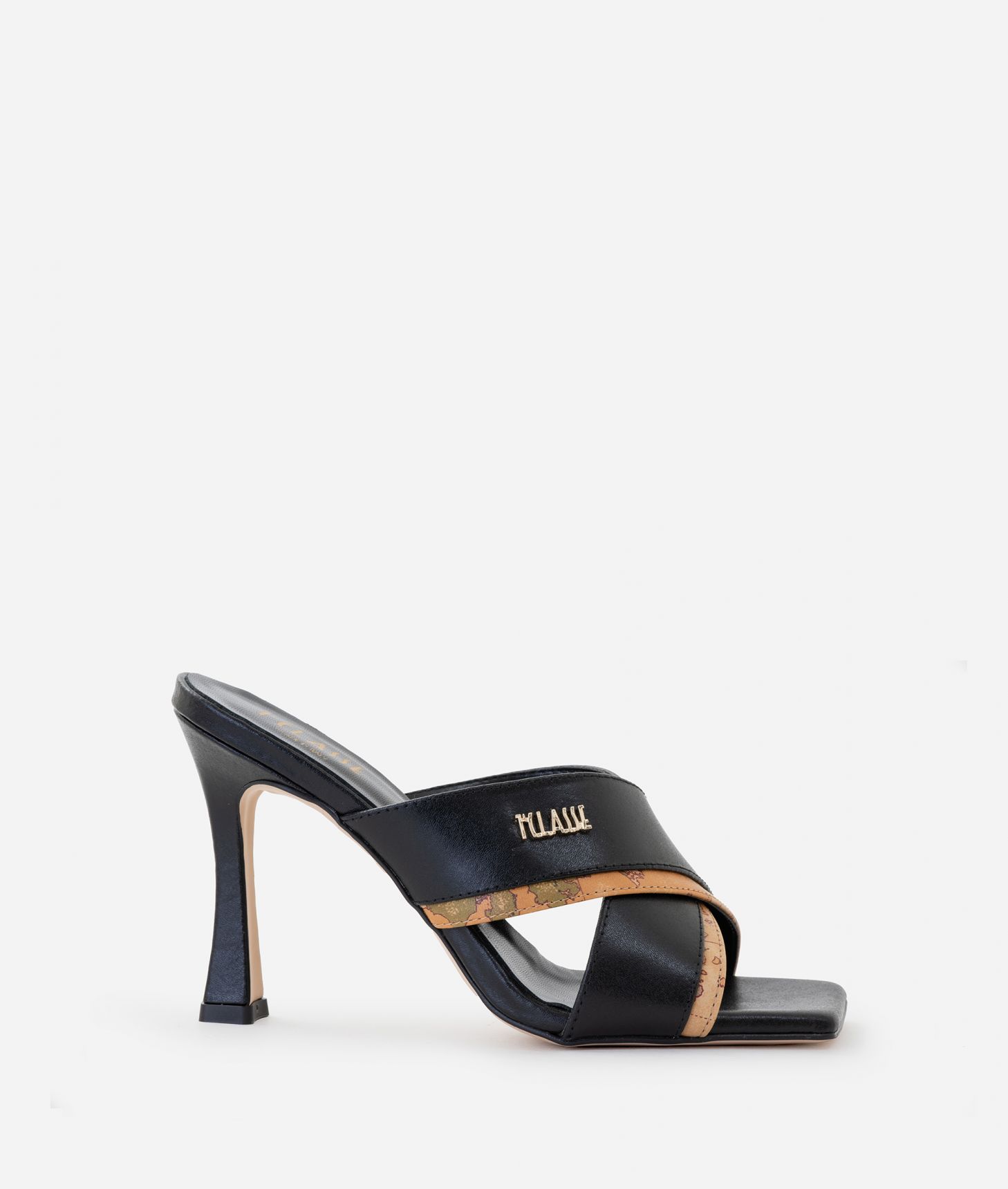 Smooth leather cross strap high heel sandals Black,front
