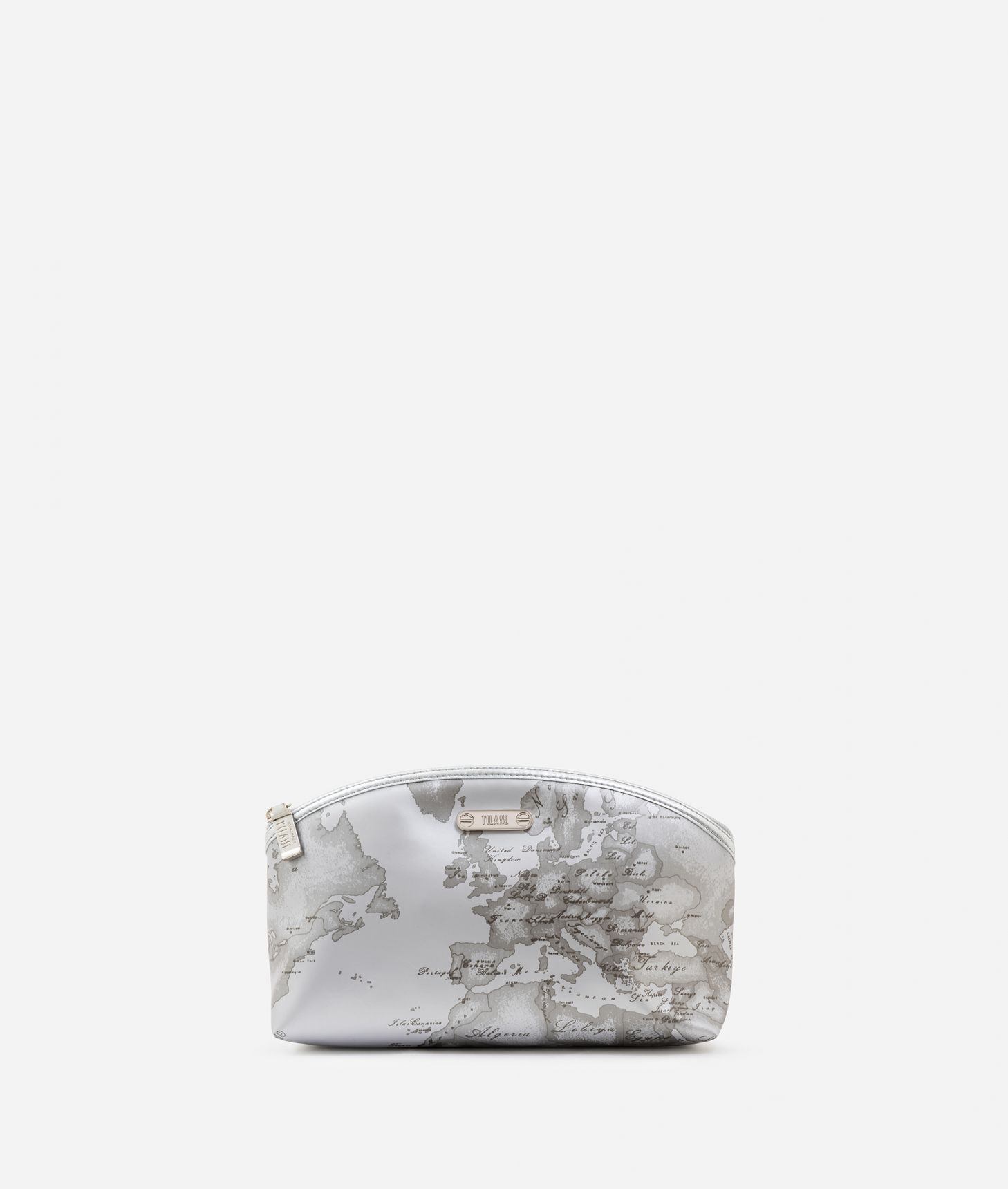 Medium beauty case in pearl grey rubberized fabric,front