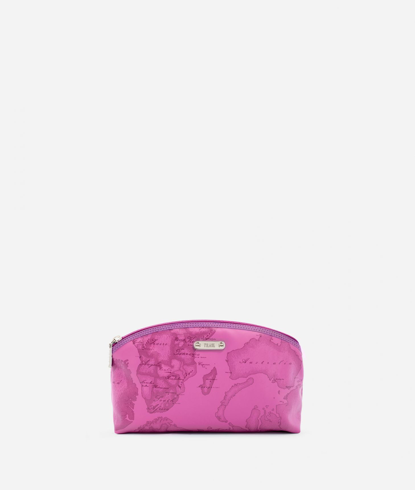 Medium beauty case in mauve rubberized fabric,front